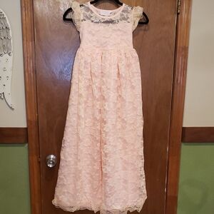 Stunning Long Lace Kids Dress in Soft Pink